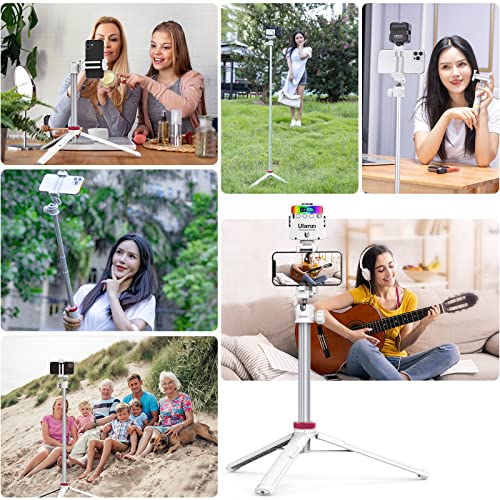 ULANZI MT-44 Extendable Phone Tripod, 59" Portable Selfie Stick Vlog White | 2-in-1 Phone Clip, Cold Shoe, Tripod Stand w 1/4" Screw, 360° Ball Head, Camera Tripod for DJI Pocket 4 Luna Sony Video Live - color: WHITE
