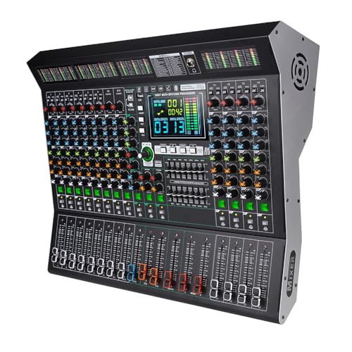 MD-14 14-Channel large-scale Professional Stage DJ Audio Mixer | 99 DSP Effects, LED Display, 48V Power, 9-Band EQ, Bluetooth & USB Playback , Noise Reductio, for Studio, Bar DJ
