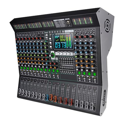 MD-14 14-Channel large-scale Professional Stage DJ Audio Mixer | 99 DSP Effects, LED Display, 48V Power, 9-Band EQ, Bluetooth & USB Playback , Noise Reductio, for Studio, Bar DJ