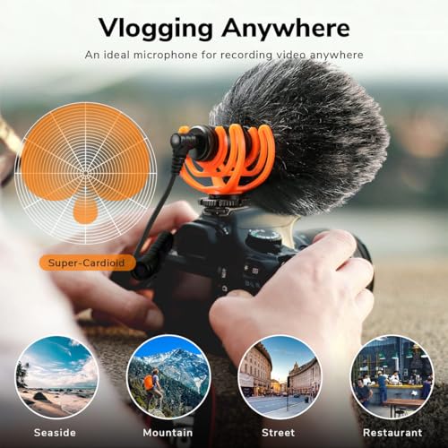 Camera Microphone Shotgun Mic Professional Super Cardioid Video Microphone Perfect for Canon EOS, Nikon DSLR Cameras and Camcorders