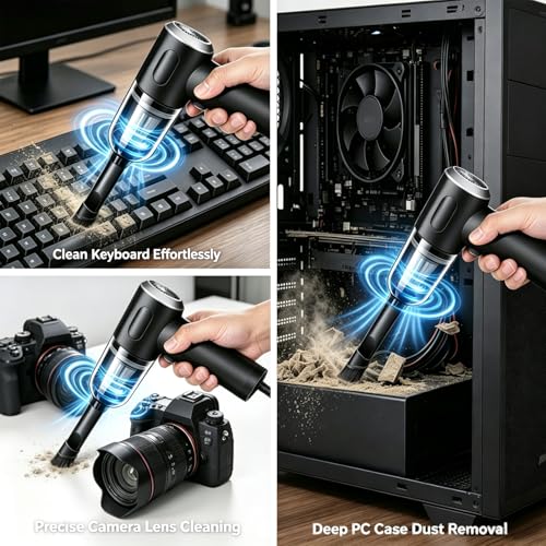 Compressed Air Duster Wireless Handheld Car Vacuum Cleaner, Air Blower 3 in 1 Electric Air Dusters Computer Vacuums Keyboard Cleaner Power Rechargeable Vacuum for Desk Home and Office Dust Cleaning