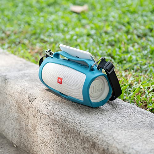 Silicone Case for JBL Charge 4 Portable Waterproof Speaker, Travel Carrying Case Protective Pouch Cover with Handle Adjustable Shoulder Strap and Phone Holder Stand (Blue) - color: Blue