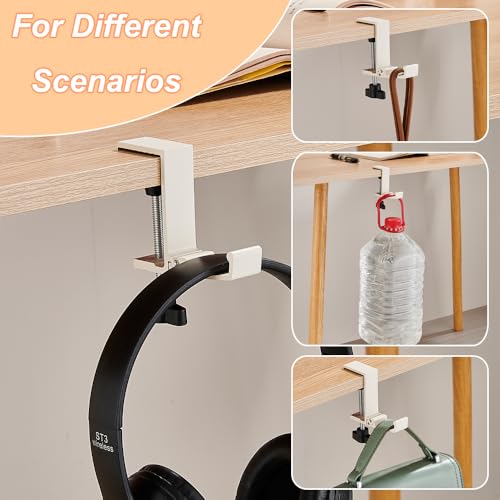 Foldable Headphone Stand Hanger Holder Under Desk Aluminum Alloy Headset Stand Fit for Gaming PC Accessories Universal Space Save Mount Clamp Hook Suitable for Xbox/PS4 Controller Office Computer Desk - color: White