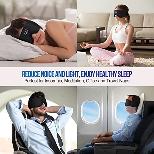 MUSICOZY 3D Sleep Headphones Bluetooth 5.4 Breathable Sleep Eye Mask | Cooling Fabric Lining with Blackout Design for Side Sleeper, HD Stereo Sound, 14 Hours Playtime for Sleep, Travel, Relaxation - color: Black