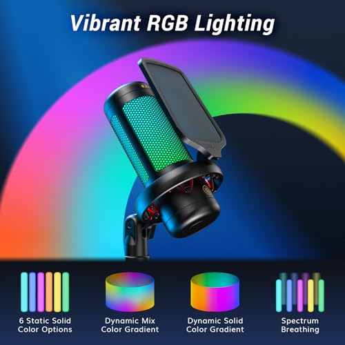 TONOR Gaming Microphone Set, PC Condenser Mic with RGB for Gamers | Desktop Stand Set, Quick Mute, Volume Control, for Twitch Streaming, Discord Chatting, 200 cm/78'' Cable, Black, TC310 - style: RGB Mic with Desktop Stand