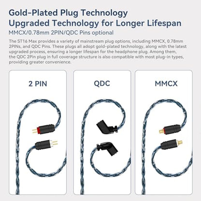 keephifi 5ft 2 Pin IEM Cable 4.4mm, KBEAR ST16-Max 1.5m in Ear Monitor Cable Earbud Wire, 16-Strand SPC Headphone Cable for Truthear Hexa/HOLA/Zero, Moondrop Blessing/Aria/Stellaris - color: BlueBlack, style: 4.4 2PIN
