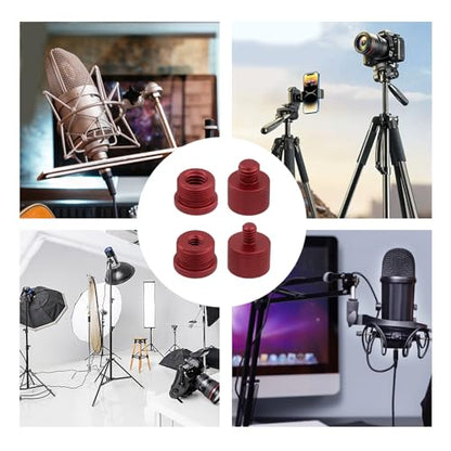 Oedema 8 Pcs Mic Thread Adapter Kit 5/8 to 3/8 Mic Screw Adapters 1/4 to 5/8 Mics Adapter Microphone Stand Adapter for Microphone, Red - color: Red