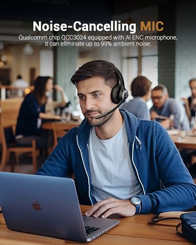 JIAMQISHI Bluetooth Wireless Headset with Mic for Work, Clear Calls | Bluetooth 5.2, Advanced Noise Reduction Microphone, Comfortable On-Ear Headphones, Applicable to PC, Laptop, Android, Zoom - color: Black Silver