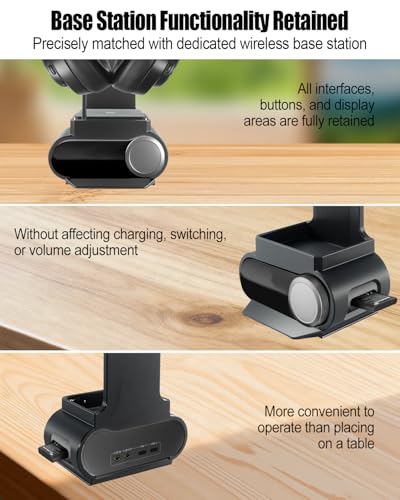 SteelSeries Arctis Nova Pro Wireless와 호환되는 헤드폰 스탠드 | 무선 베이스 스테이션 도크 및 게이밍 데스크용 미끄럼 방지 패드가 있는 헤드셋 홀더, 무선 헤드셋 보관 홀더 - size: Small Storage Area