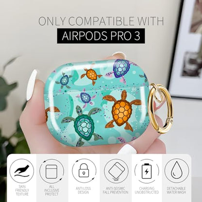 for AirPods Pro 3 Case (2025), Cute Cover Compatible with AirPod Pro 3rd Generation Shell with Rose Gold Keychain Earbuds Case for Women（Cute Turtle） - color: cute turtle