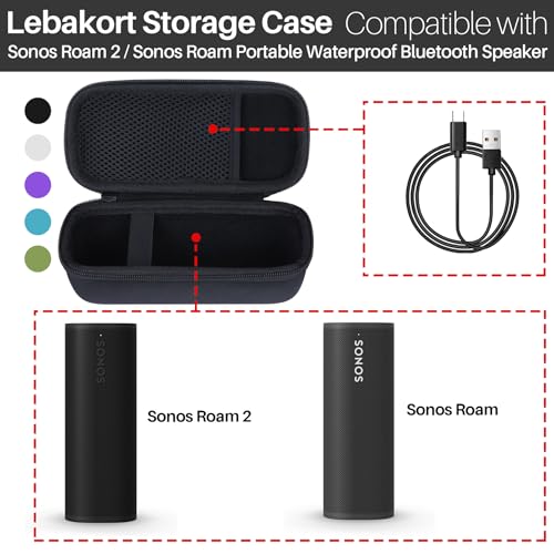 Lebakort Hard Case Compatible with Sonos Roam 2 Portable Waterproof Speaker - color: Black Case