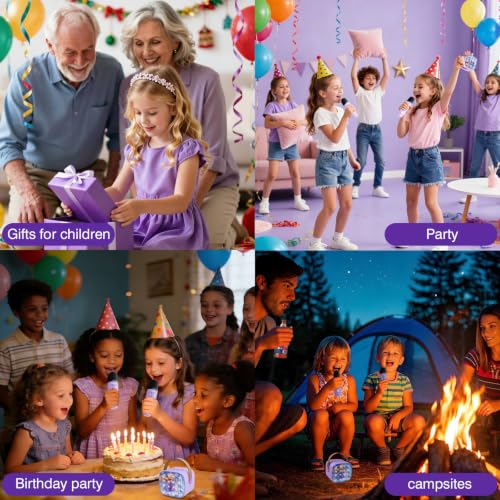 Mini Karaoke Machine for Kids with LED Lights & Fun Voice Effects | Portable Bluetooth Speaker with 2 Wireless Mics,Girls Birthday Gifts Toys for Ages 3-12 Years Old,Family Party Singing & Play - color: Purple