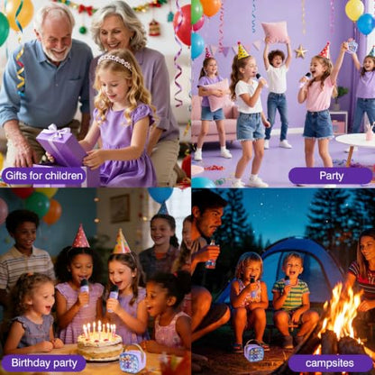 Mini Karaoke Machine for Kids with LED Lights & Fun Voice Effects | Portable Bluetooth Speaker with 2 Wireless Mics,Girls Birthday Gifts Toys for Ages 3-12 Years Old,Family Party Singing & Play - color: Purple