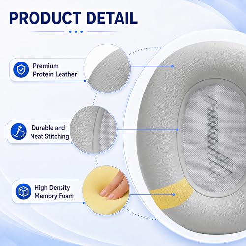 Replacement Ear Pads for JBL E65BTNC/Live 650BTNC/Live 770NC/Live 660NC/Duet NC Headphone, Extra Thick Cushions, Ear Cups Cover, Soft Leather＆Memory Foam Headset Earpads (Gray) - color: Gray