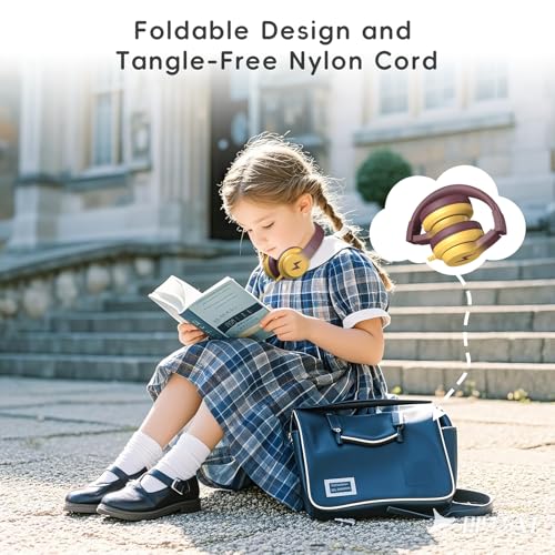 Candy Bila Wired Kids Headphones with Microphone, 85dB Safe Volume | Volume Limiter 85/94dB, HD Stereo Sound, Microphone and Wired Control,Foldable Design, Gradient Brown and Yellow - color: Gradient Brown and Yellow