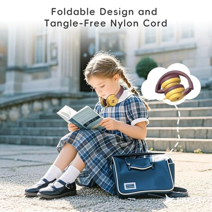 Candy Bila Wired Kids Headphones with Microphone, 85dB Safe Volume | Volume Limiter 85/94dB, HD Stereo Sound, Microphone and Wired Control,Foldable Design, Gradient Brown and Yellow - color: Gradient Brown and Yellow