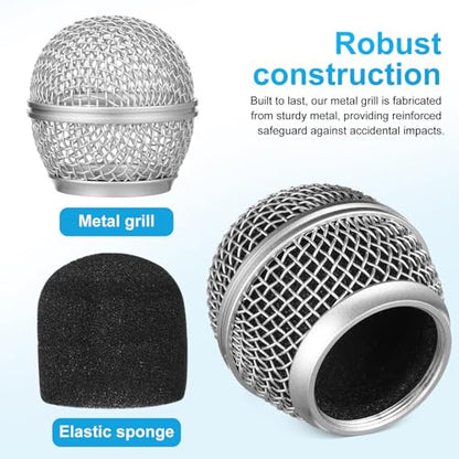 Metal Mesh Microphone Replacement Grille Compatible with Shure Mic Ball Head Acoustic Transparent Mic Grill for Clear Sound and Noise Reduction