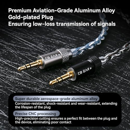 KBEAR P34 5N 2-Strands 98-Core OFC Silver-Plated HiFi Earphone Upgrade In Ear Monitor Cable,Interchangeable 3.5mm/4.4mm Plug Design Replacement IEM Cable for Audiophile Musician (2PIN, Titanium, 1.2m)