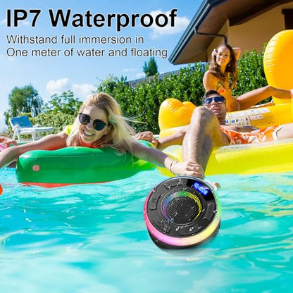 Shower Bluetooth Speaker IPX7 Waterproof, Portable Bluetooth Speakers with Suction Cup and Time Display, Crystal Sound&Bass LED Light 1100mAh, Wireless Shower Speaker for Outdoor/Kayak/ Gifts/Beach - color: Black