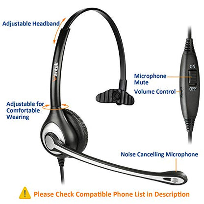 Wantek 2.5mm Telephone Headset with Mic Noise Cancelling, Office Phone Headset Compatible with AT&T ML17929 Panasonic Vtech RCA Uniden Cisco SPA Grandstream Polycom Cordless Dect Phones(A600F) - color: Monaural F600J25
