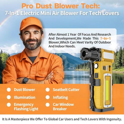Compressed Air Duster, Cordless Rechargeable 7-in-1 Air Duster, 2 Battery 8000mAh 300000RPM, Variable Speed Electric Dust Remover for Keyboard PC Computer Car Vents Cleaning
