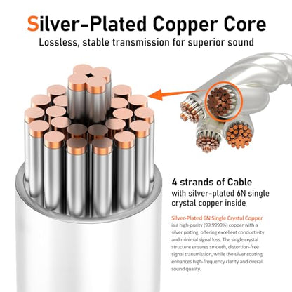 Premium HiFi USB-C IEM Cable with Mic - Silver-Plated MMCX Cord for Lossless Sound, USBC in-Ear Monitor Cables with 96kHz/24bit DAC for Vibes 201/202, Shure SE215/315/425/535/846, Silver(HC001MC)