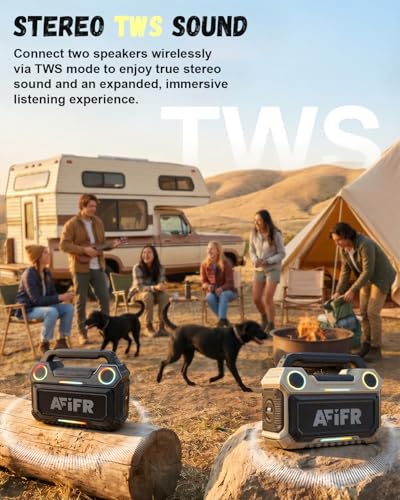 Outdoor Bluetooth Speaker, 160W Loud Bass! Rugged, IP67 Waterproof, 24H Playtime with Lights, Wireless TWS Pairing Portable Speakers for Party, Outsides, Travel, Beach, Garage (Black) | Rugged portable speaker with deep bass, LED lights, TWS pairing for p