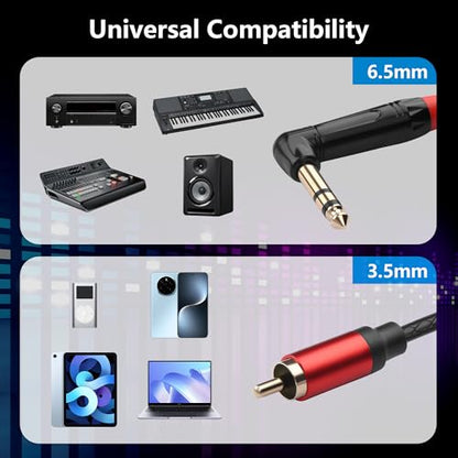 CERRXIAN 6.35mm TRS Stereo Right Angle Male to 6.35mm RCA Male Audio Cable,0.5M/1.6FT Leather Textured Cord, Short Cable for Electric Guitar, Mixer, Amplifier, Speaker - size: 0.5M / 1.64FT