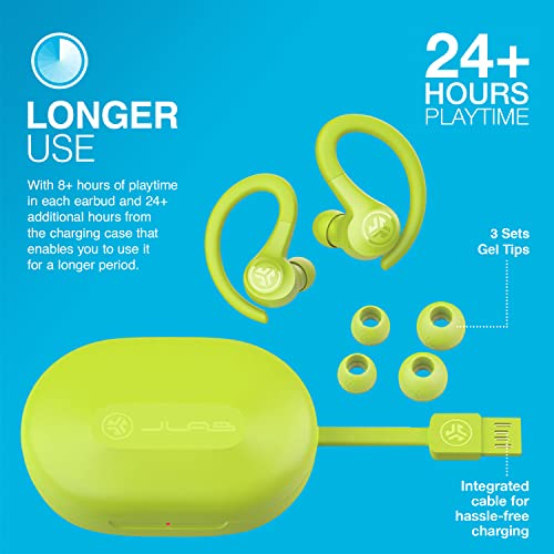 JLab Go Air Sport True Wireless Earbuds with earhook, IP55, 3 EQ Settings, Yellow - color: Yellow, style: Sport