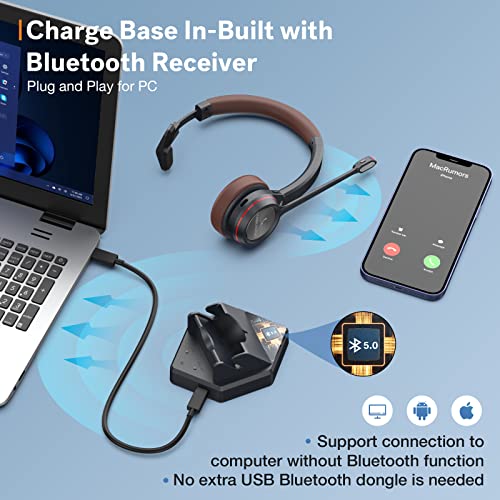 Wireless Headset with Microphone Noise Canceling for Laptop PC Computer | Bluetooth Headphone, Call Center Office, Single Ear, Built-in Bluetooth Dongle, Work with UC Softphones Ms Teams, Zoom, Webex - style: Mono