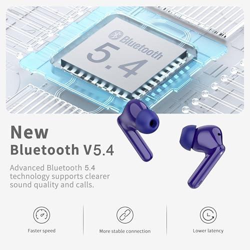 Wireless Earbuds, Bluetooth 5.4 Headphones in Ear with HiFi Stereo Deep Bass, 4 ENC Noise Cancelling Mic Wireless Earphones 40H, in-Ear Earbud Bluetooth Dual LED Display IP7 Waterproof, Pure-Blue - color: Blue