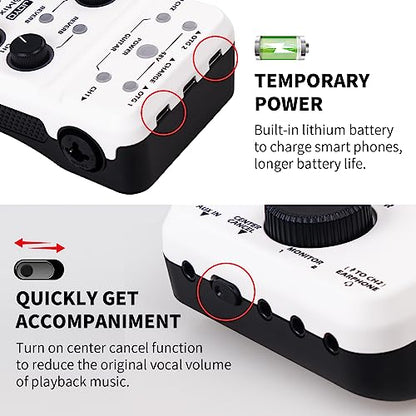 JOYO Portable Audio Mixer Rechargeable USB Audio Interface with 48V Phantom Power, Stereo Output for Live Streaming, Guitar & Vocals on iPad/Phone (MOMIX PRO)