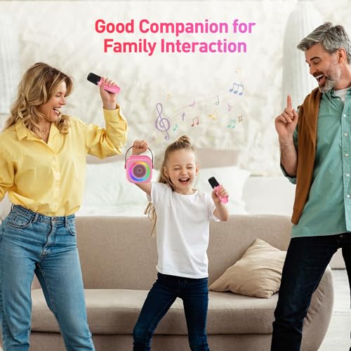 Mini Karaoke Machine with 2 Wireless Microphones for Kids Adults,Portable Bluetooth Karaoke Speaker with Party Lights,Christmas Birthday Gifts for Girls Ages 4, 5, 6,7, 8, 9, 10,12+ Family Home Party - color: Hotpink