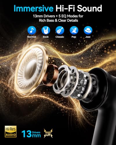 스마트 터치스크린 케이스가 있는 무선 이어버드, AI 노이즈 캔슬링 통화 기능이 있는 블루투스 6.0 이어버드, 40시간 재생 스테레오 헤드폰, 운동, 여행, 아이폰, 안드로이드용 IPX7 방수 이어버드, 블랙 - color: 블랙.