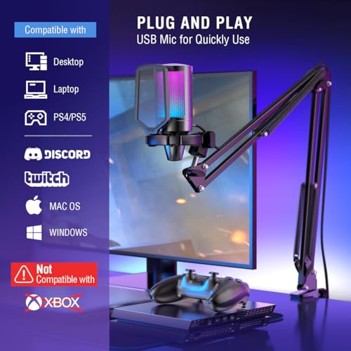 FIFINE Gaming Microphone & Headset Bundle: Computer Condenser RGB Mic with Arm Boom, PC Headset with 7.1 Surround Sound,Control Box, 3.5mm Jack for Streaming/Twitch/PS4/5 - A6T+H9