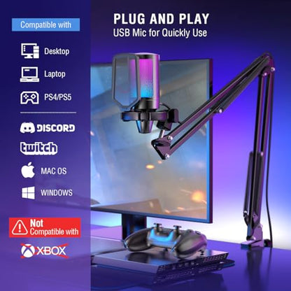 FIFINE Gaming Microphone & Headset Bundle: Computer Condenser RGB Mic with Arm Boom, PC Headset with 7.1 Surround Sound,Control Box, 3.5mm Jack for Streaming/Twitch/PS4/5 - A6T+H9