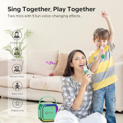 Contixo KS1 Mini Karaoke Machine for Kids, Portable Bluetooth Speaker with 2 Wireless Microphones & Dynamic Lights for Boys & Girls, Home Party Entertainment Toy (Pink) - color: Pink