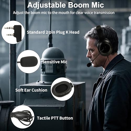 SAMCOM 2 Pin Earpiece for FPCN30A FPCN10A Radios (Overhead Headphone) - size: Overhead Headphone