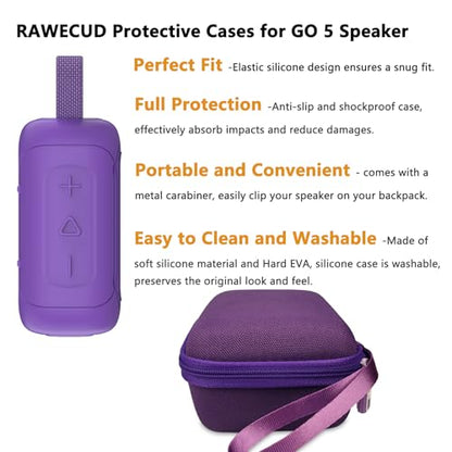 Protective Case for JBL Go 5 Portable Bluetooth Speaker | Accessories Hard Carrying Case and Silicone Cover with Metal Carabiner (Purple Case) - color: Purple Case