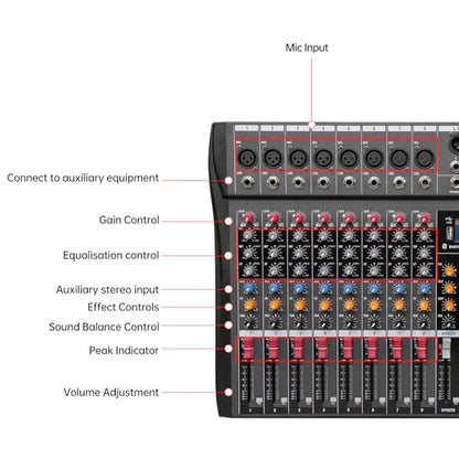 Professional Digital 8 Channel Mixer Sound Board Console Bluetooth Live Studio Audio Mixer Power Mixing USB 110V-220V Dynast, GGM-510013B-6656