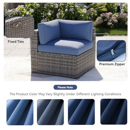 Aoxun Waterproof Cushion Covers for Outdoor Furniture 14PCS, Covers Only - color: Navy