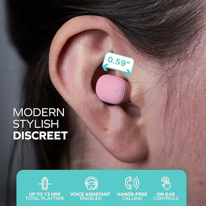 Mini Invisible Wireless Earbuds, Bluetooth 5.3, Mic & Charging Case, Pink | 12-HR Playtime, Touch Control, Sweat & Splash Resistant, Works with Siri, Alexa & Google, Compatible with iPhone & Android - color: C-Pink