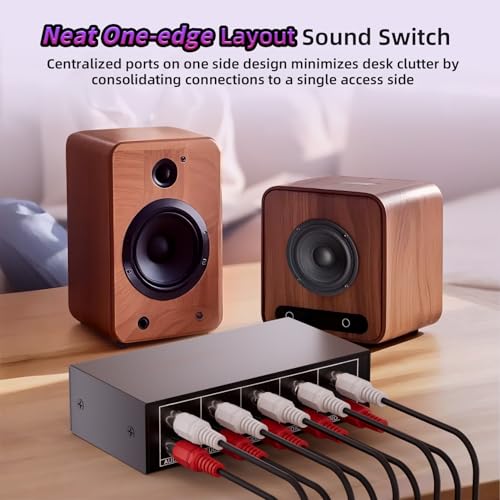 4-Way RCA L/R & 3.5mm Stereo Audio Switcher Bi-Directional Switch Selector | 4 in 1 out passive a/b Analog Stereo Audio Switcher Selector 1 in 4 out Audio Splitter Only one output plays at a time