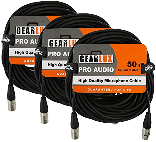 Gearlux XLR Microphone Cable, Fully Balanced, Male to Female, 50 Feet - 3 Pack - size: 50 Ft, style: 3 Pack
