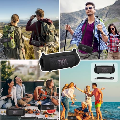 khanka Silicone Case for JBL Flip 7 Waterproof Bluetooth Speaker,Black | Soft Protective Sleeve Cover with Shoulder Strap for JBL Flip 7 Portable Bluetooth Speaker - color: Black