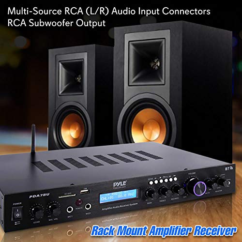 Pyle Bluetooth Home Theater Amplifier - 200 Watts into 5 Channels with Subwoofer Out, Easy Karaoke - Dual Mic, Wireless Streaming, USB/SD with MP3 player, RCA Input, FM Radio, LCD Display - PDA7BU