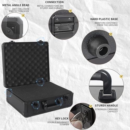 15 Inch Carrying Case with Customizable Pre-Diced Foam | Aluminum Case, Aluminum Alloy Sturdy Build, Storage Case for Microphone, Equipment, Camera, Tools, Recorder, etc - size: 15x13x6 Inch