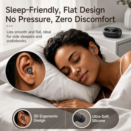 Smallest Invisible Earbuds Wireless Bluetooth, Low Profile Micro Tiny Discreet Hidden Earbuds for Work,Mini Small Headphones, Invisible Sleep Wireless Earphone for Small Earbuds - color: Black