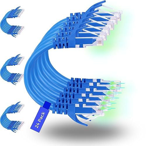 Rapink Patch Cables Cat6 1ft (24 Pack), Ethernet Patch Cable 10G, Cat 6 Patch Cable for Patch Panel to Switch, Flexiable Cat 6 Ethernet Cable with Gold Plated Blue - color: Blue, size: 1FT, style: 24 Pack