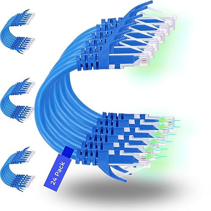 Rapink Patch Cables Cat6 1ft (24 Pack), Ethernet Patch Cable 10G, Cat 6 Patch Cable for Patch Panel to Switch, Flexiable Cat 6 Ethernet Cable with Gold Plated Blue - color: Blue, size: 1FT, style: 24 Pack